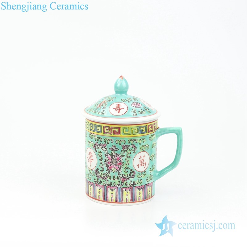 Antique qing dynasty water glass ceramic cup green
