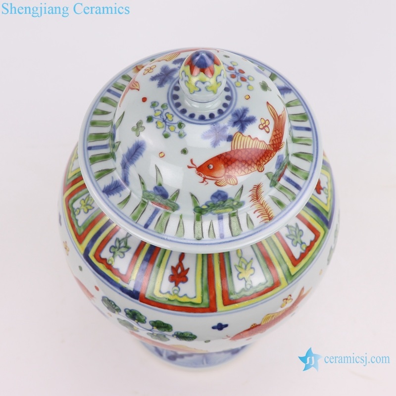 reproduction multicolored fish pattern pot top view 