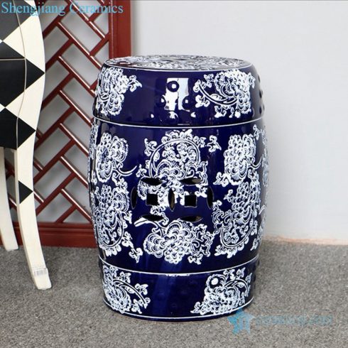 Archaize deep blue Chinese style porcelain stool