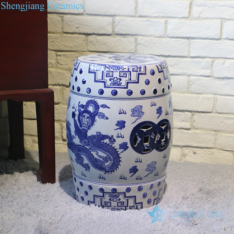 Jingdezhen hand-painted ceramic stool side view
