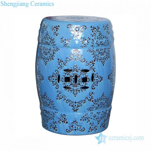 Carved pattern blue pottery and porcelain stool