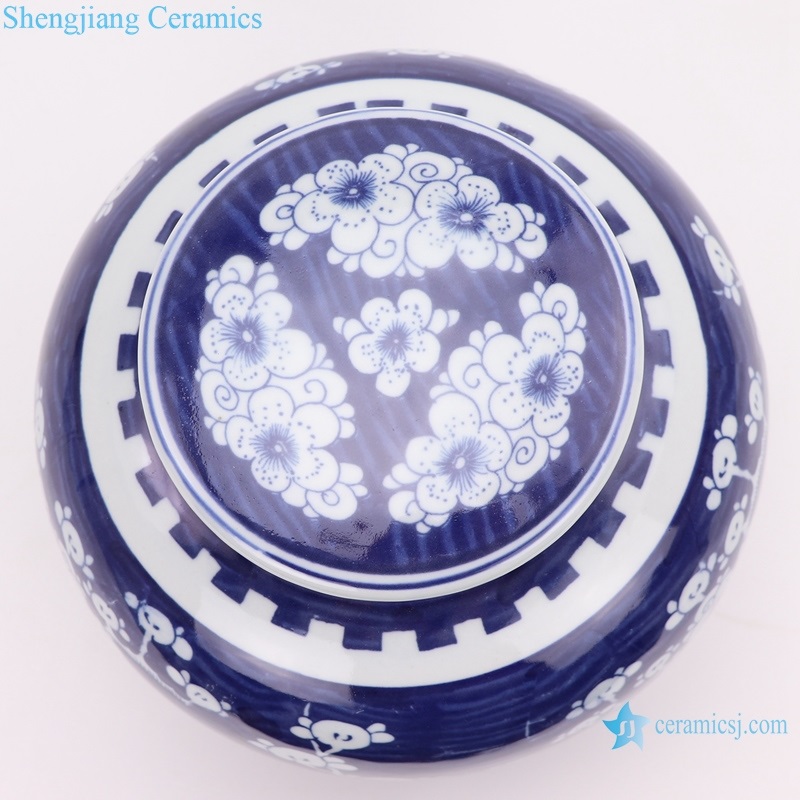 Blue and white ice plum pattern jar top view 