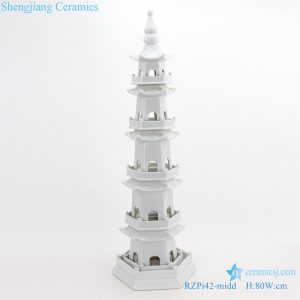 Jingdezhen white five story pagoda porcelain front view