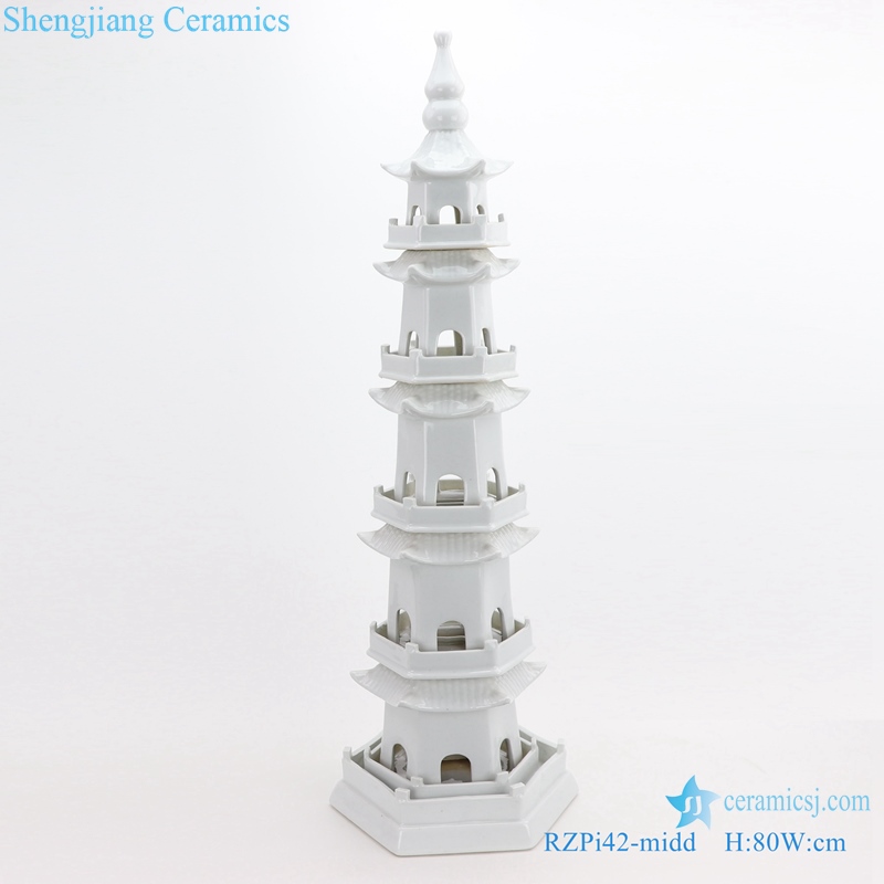 Jingdezhen white five story pagoda porcelain front view 