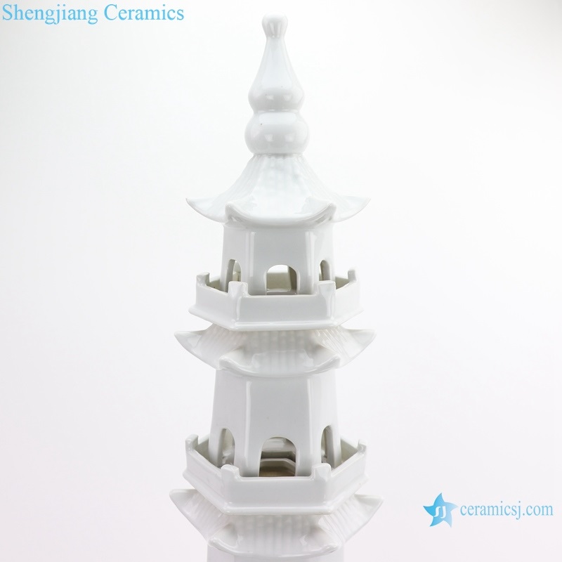 Jingdezhen white five story pagoda porcelain detail