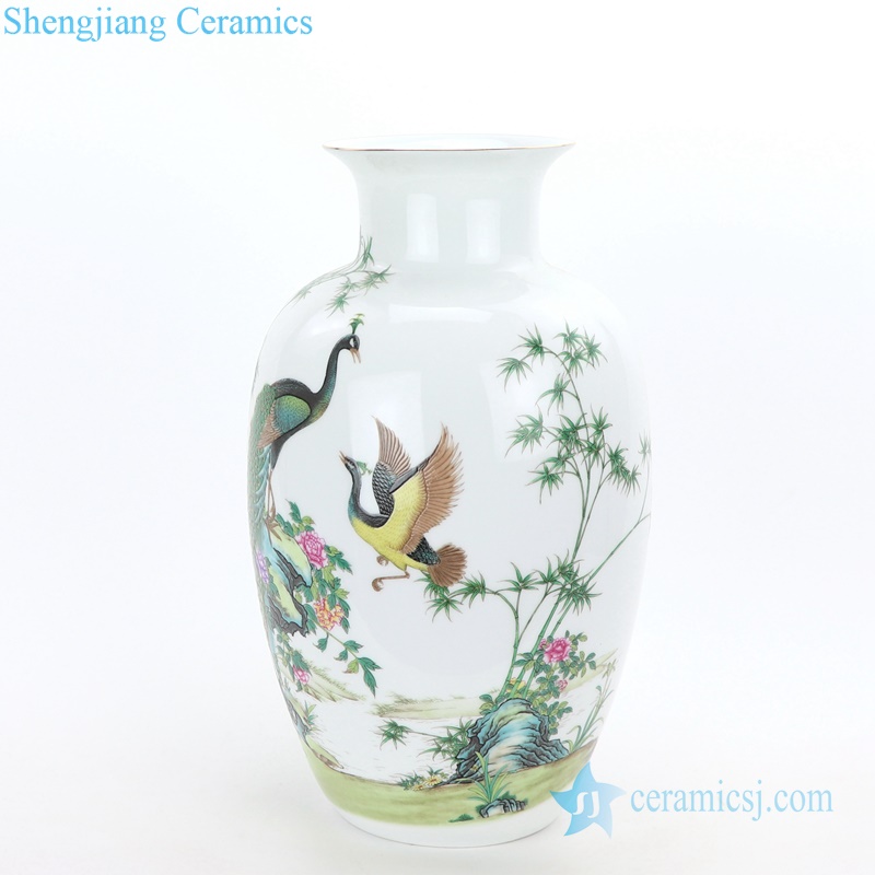 Peacock pattern chinese ceramic vase side view