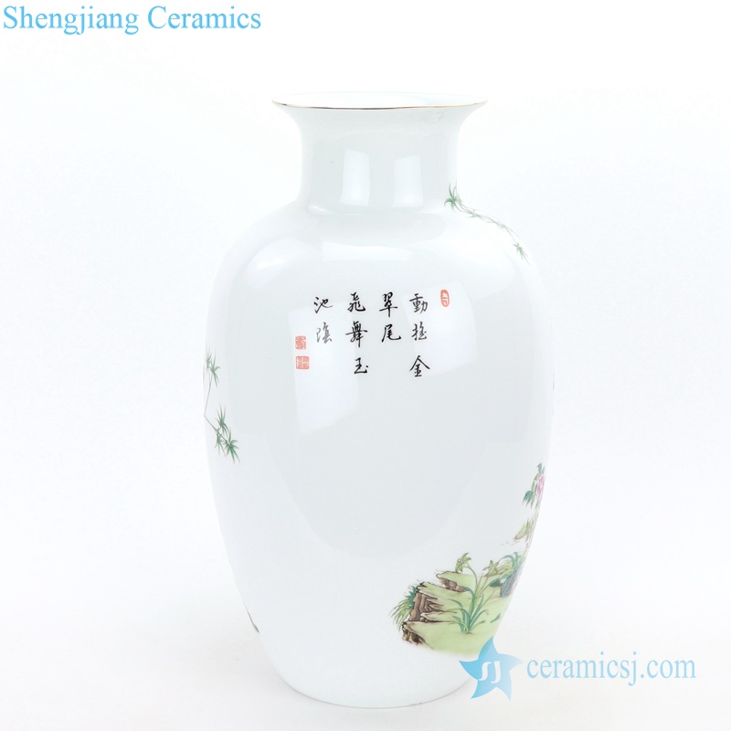 Peacock pattern chinese ceramic vase side view