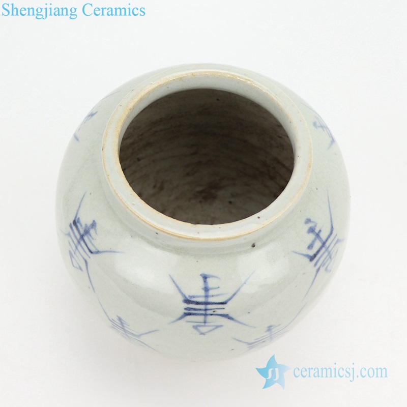 Ancient hand-painted ceramic vase top view