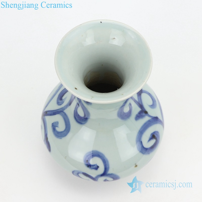 Old style round ceramic small vase top view