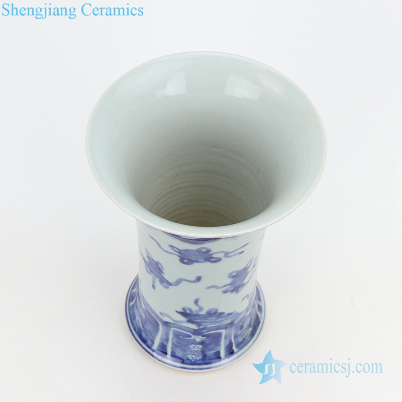 Blue and white round mouth vase top view