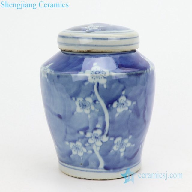Cherry blossom pattern ceramic storage jar front view 