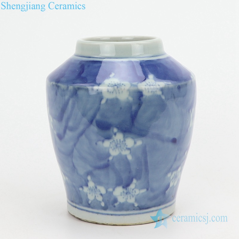 Cherry blossom pattern ceramic storage jar side view 