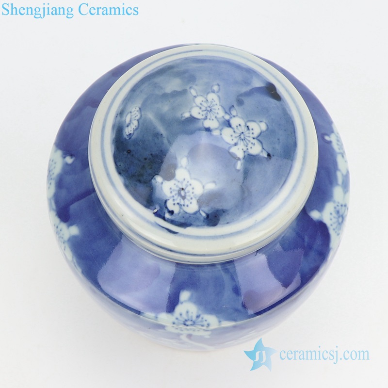 Cherry blossom pattern ceramic storage jar top view 