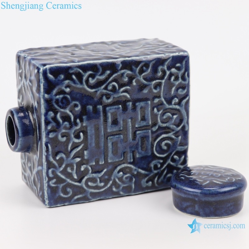 deep blue square hand craft canister side view