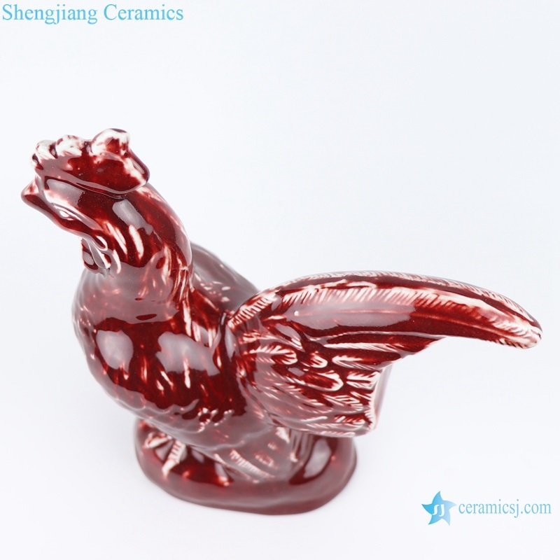 chinese style cock statue red glaze side view 