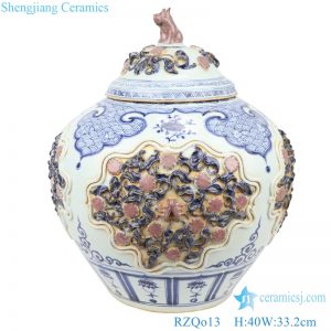 ancient blue and white storage pot front view