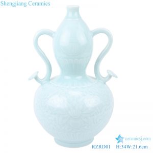 archaize white porcelain blue glaze vase front view