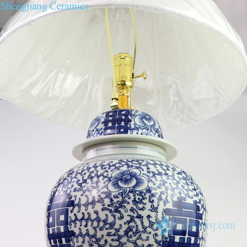 Traditional hand-painted ceramic lamp detail
