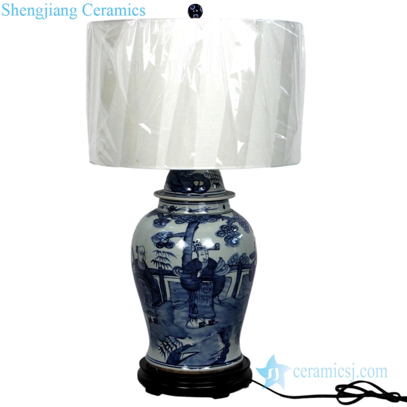Figure pattern archaized porcelain lamp front view
