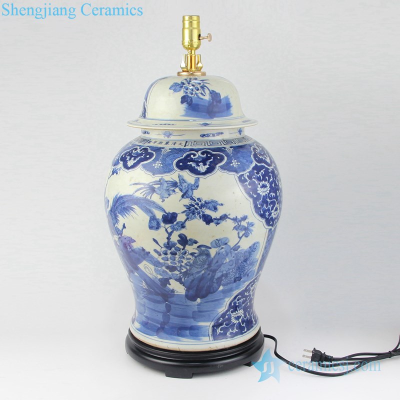Blue and white hand-painted lamp shade front view