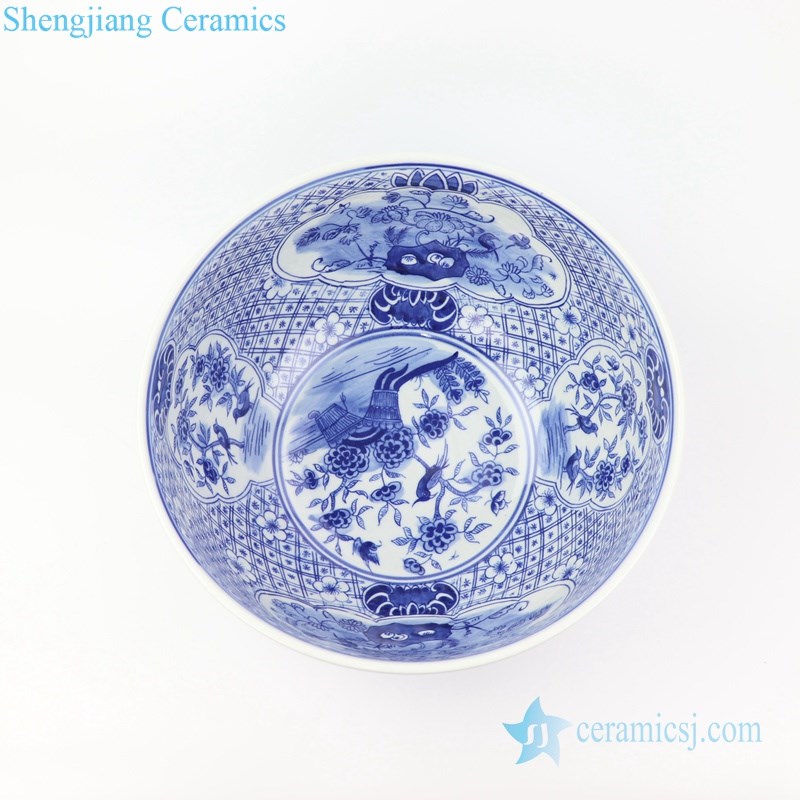 Chinese style blue and white fish bowl inside view