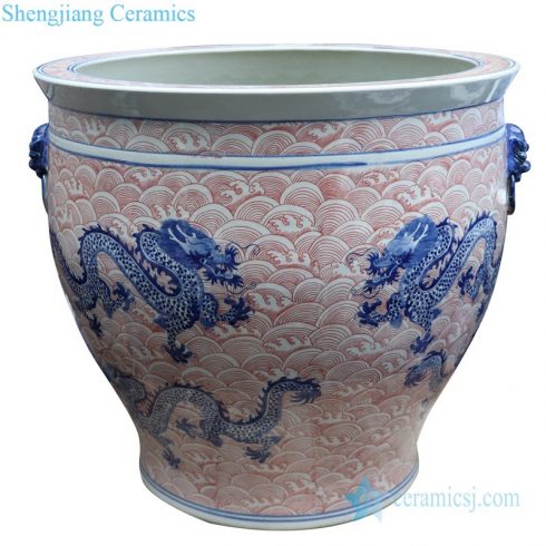 hand drawing ceramic jar with two handles