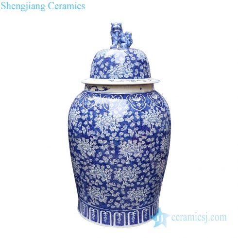 traditional blue and white covered ceramic jar