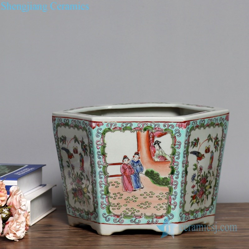 antique polychrome ceramic flower pot
