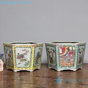 antique polychrome ceramic flower pot