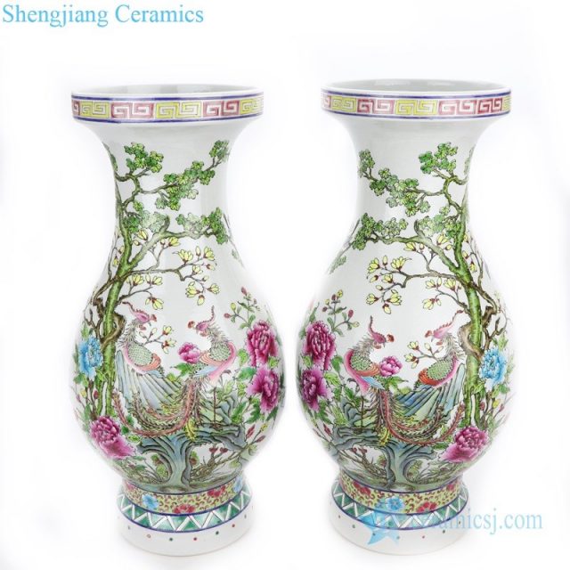 phoenix and floral design vase