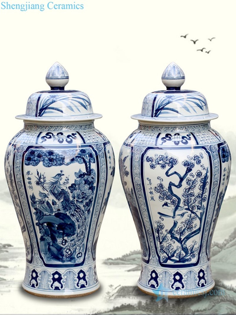 classical blue and white twin ceramic jar