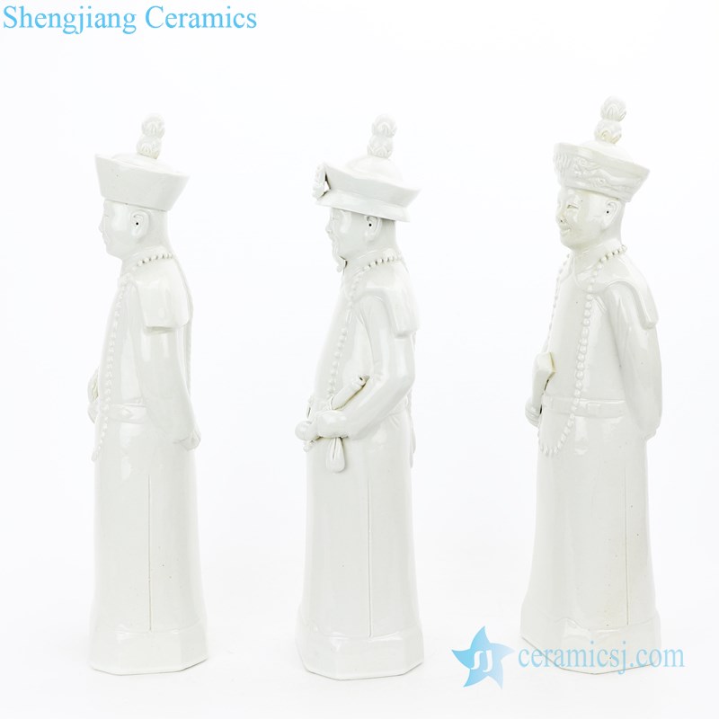 Three qing dynasty emperor figures ceramic sculpture 