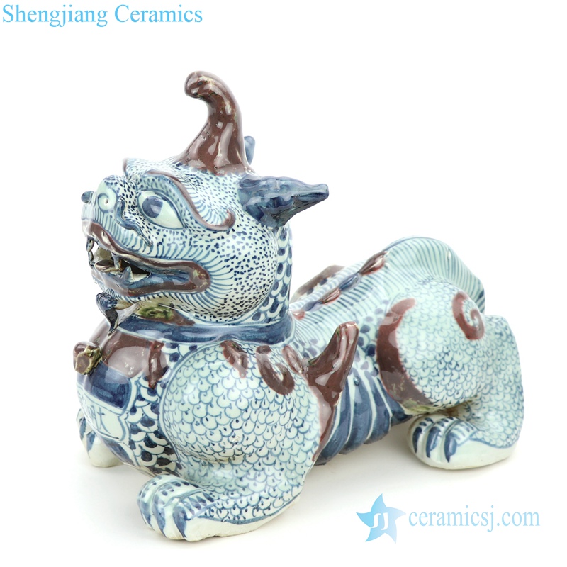 blue and white Pixiu mascot figurine