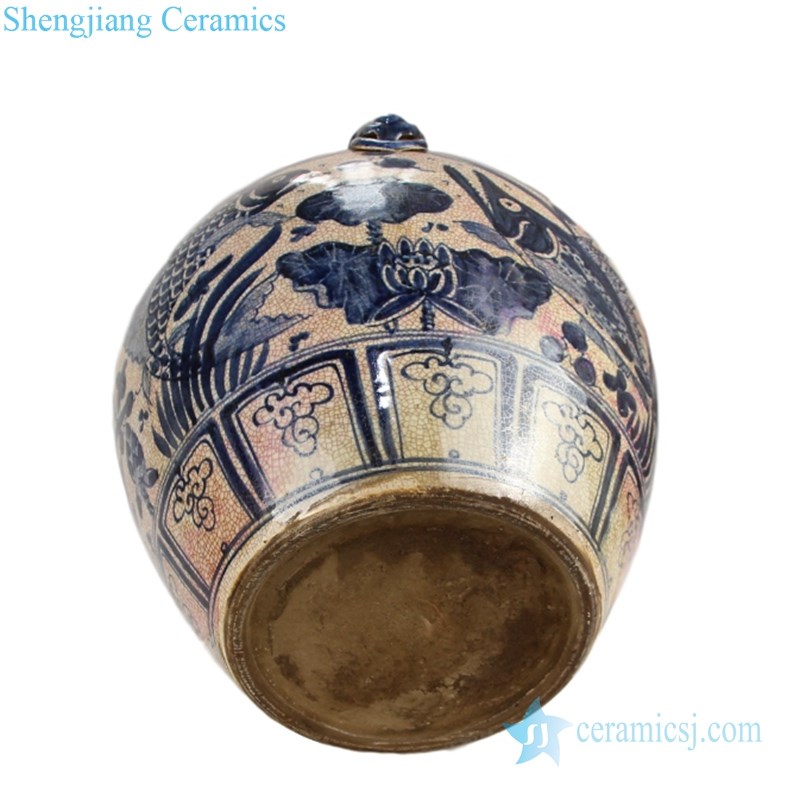 covered lotus ceramic tea jar