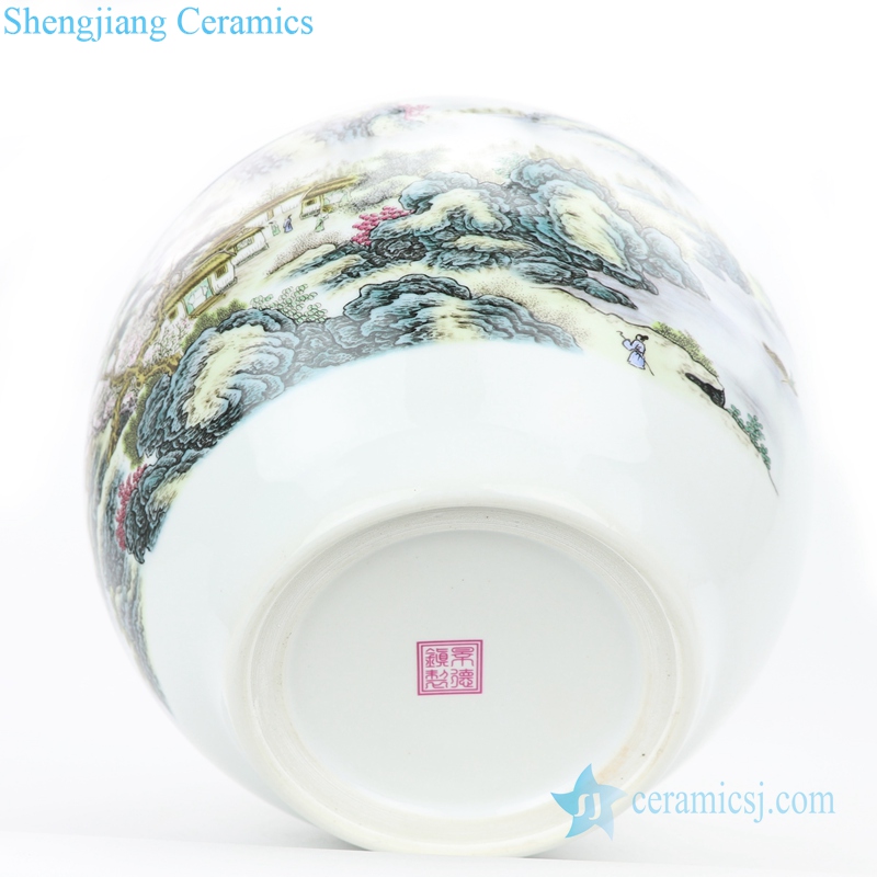 Pastel freehand landscape ceramic vases bottom view