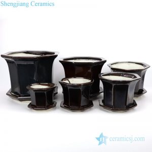 Smooth black classic ceramic flowerpot front view