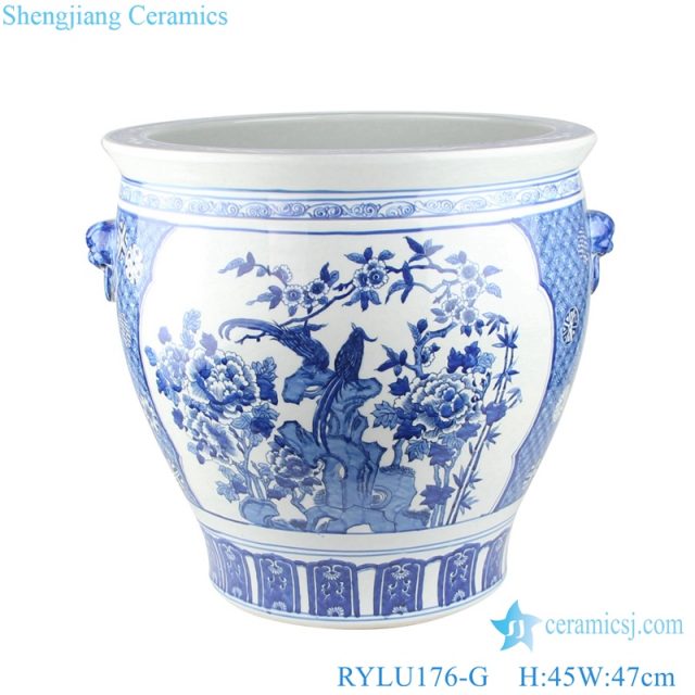 Chinese blue and white flower bird design porcelain pots with two ears RYLU176-G
