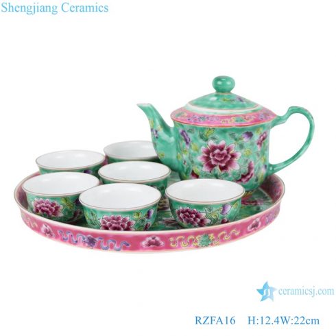 RZFA16 Chinese handmade powder enamel ceramic teapot and teacup sets