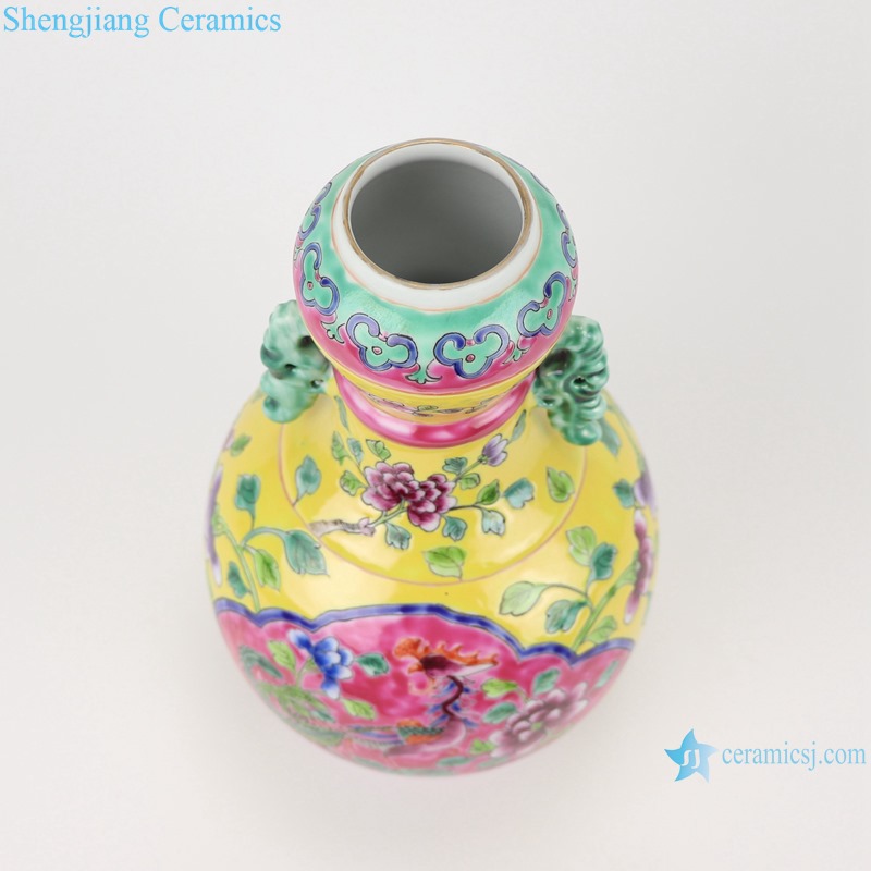 RZFA17 Chinese handmade powder enamel vase with two ears