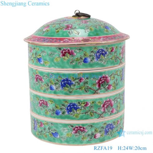 RZFA19 Chinese handmade porcelain powder enamel multi-layer rice container