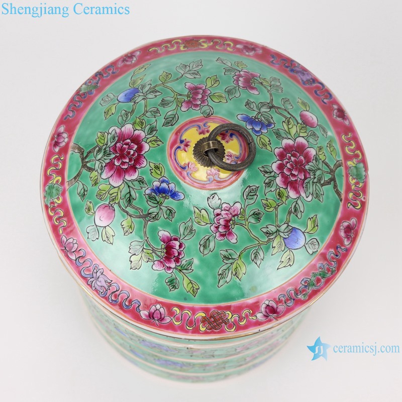 RZFA19 Chinese handmade porcelain powder enamel multi-layer rice container