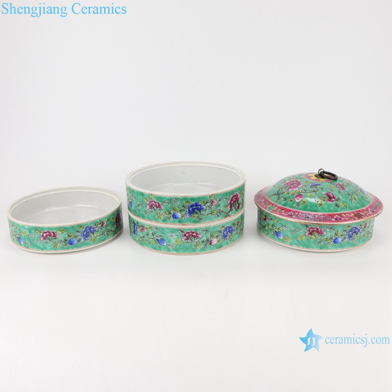 RZFA19 Chinese handmade porcelain powder enamel multi-layer rice container