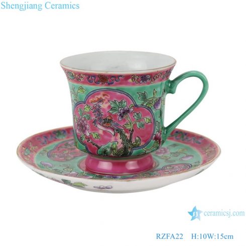 RZFA22 Chinese handmade powder enamel ceramic teapot and teacup with tray