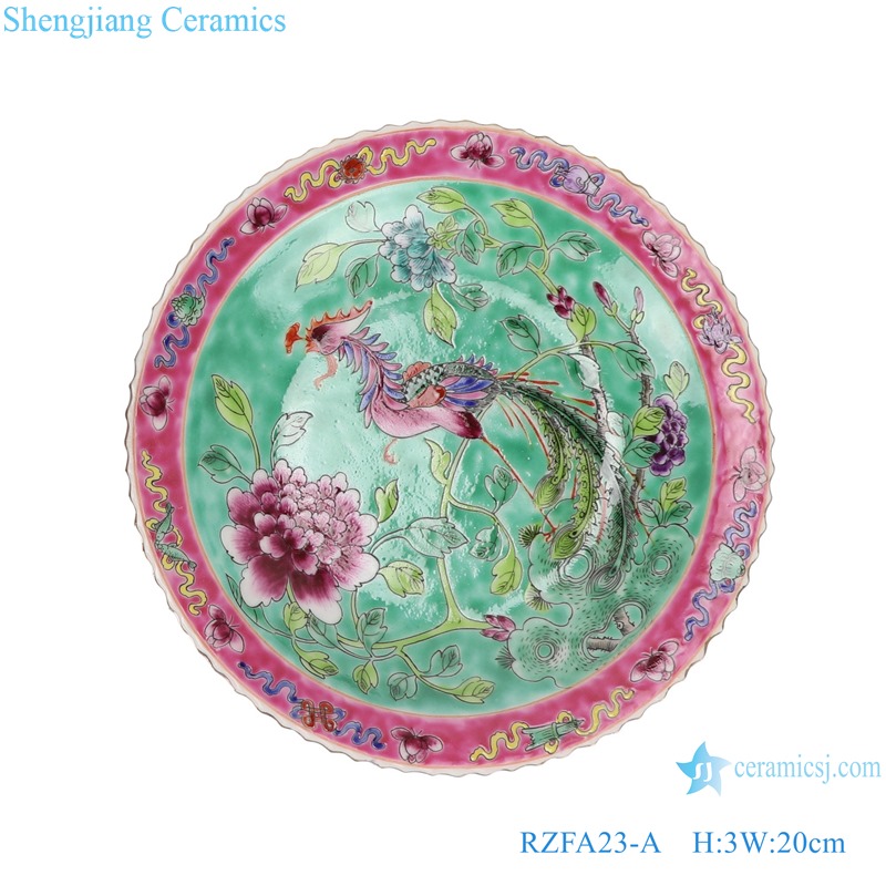 RZFA23-A Chinese handmade powder enamel different size porcelain plate sets
