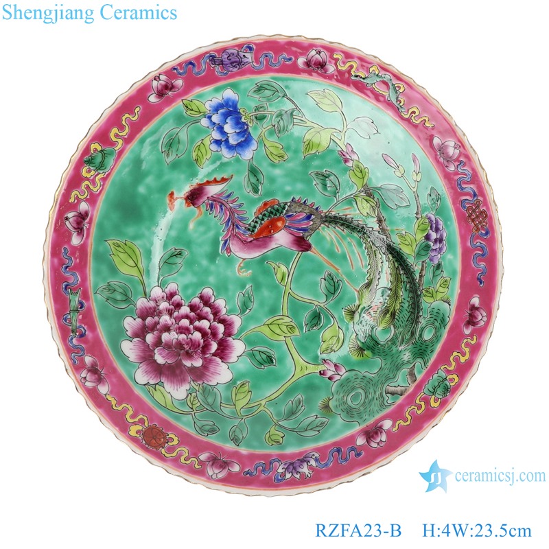 RZFA23-B Chinese handmade powder enamel different size porcelain plate sets