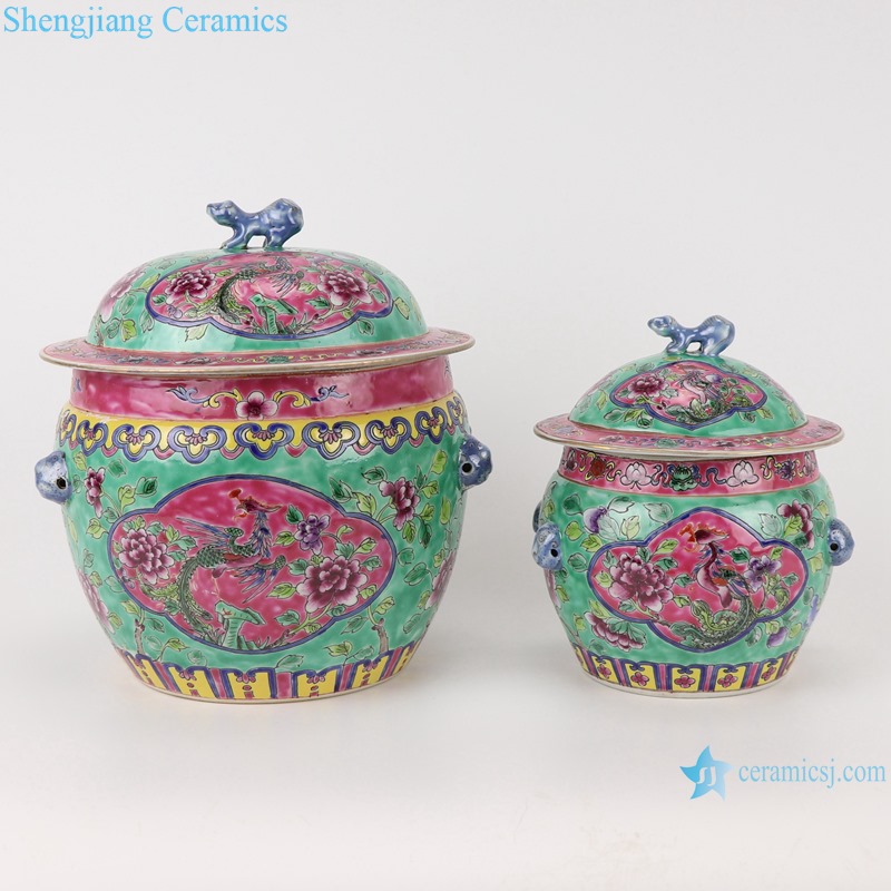 RZFA26-A-B Chinese handmade powder enamel ceramic rice container sets