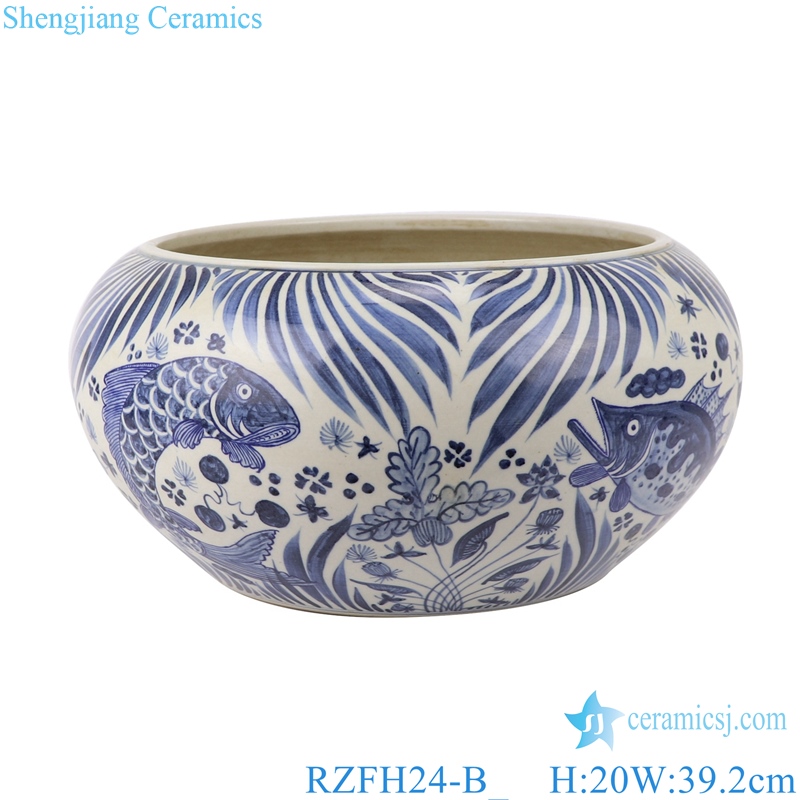 RZFH24-B Chinese handmade blue and white porcelain pots fish design