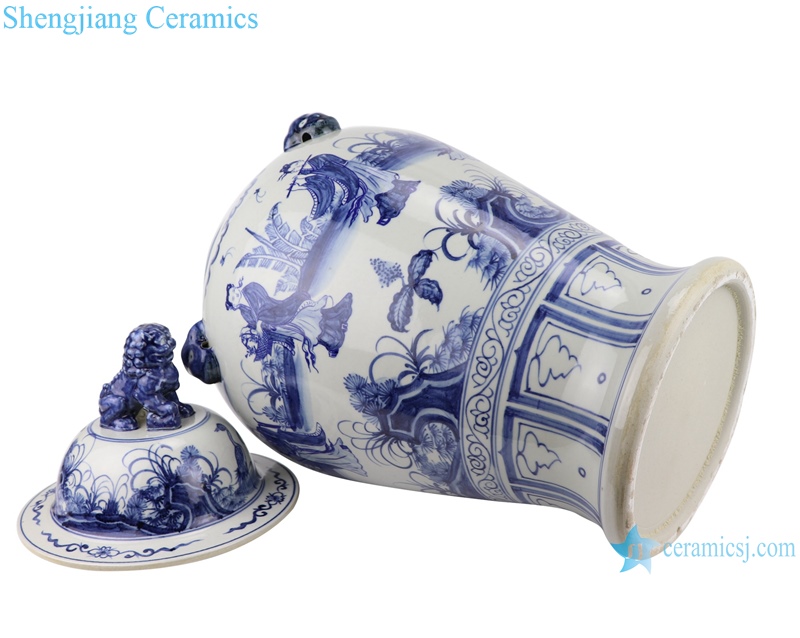 RZFH26 Chinese blue and white character pattern lion pattern ginger jar