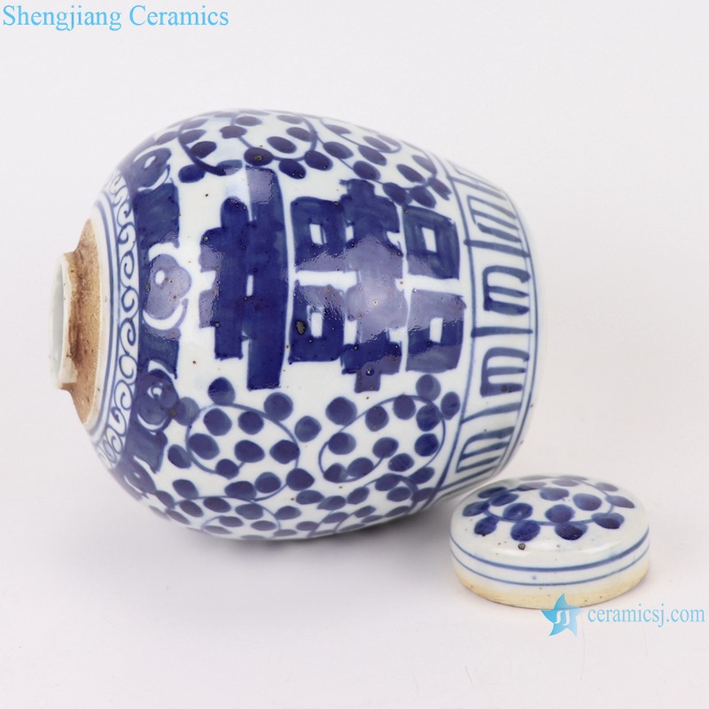RZKT10-M Chinese blue and white twig pattern pottery porcelain happy word pot
