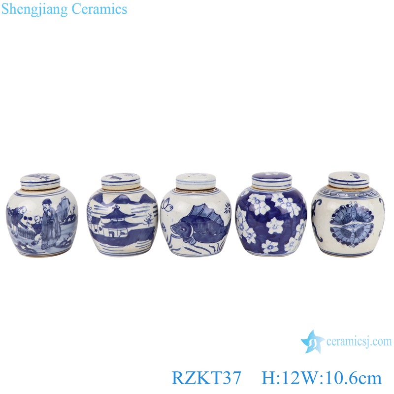 RZKT37-Series Chinese blue and white multi-pattern ceramic storage pot sets